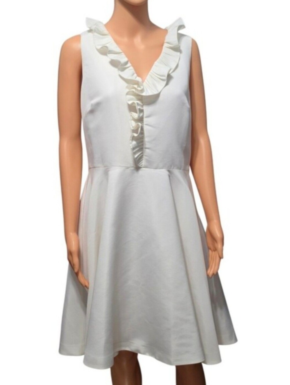 Ted Baker Qwinn Ruffled Twill Fit & Flare Ivory Skater Dress Sz 4 ( US 10) NWOT